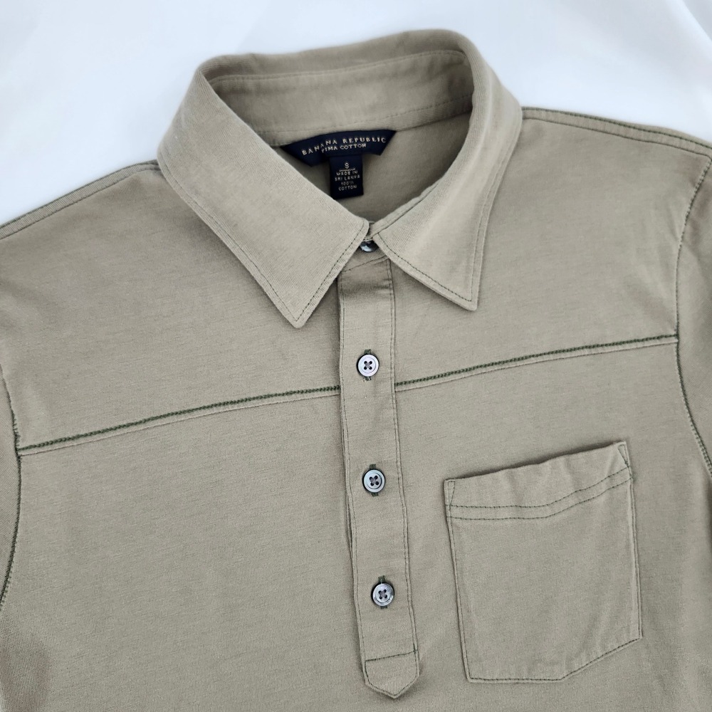 Banana Republic Mens Khaki Military Polo Size S Pima Cotton Utility Gorpcore